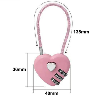 Heart-Shaped Love Lock for Wedding, School Bag, Backpack & Trolley Box - Zinc Alloy Combination Lock