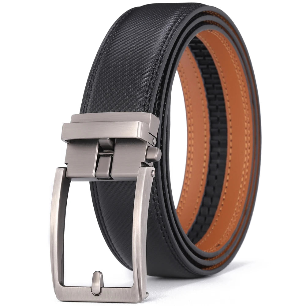 Men’s Luxury Leather Click Belt – Automatic Buckle Designer Waist Strap for Jeans (Blue, 3.5cm)