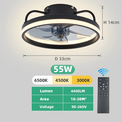 Modern LED Ceiling Fan Light with DC Motor - 6 Speed, Timer, Low Floor Attic Fan, Remote Control Decorative Light