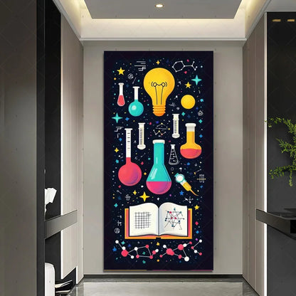 Chemistry Lab Door Cover Backdrop – Science Experiment Party Decoration & Photography Props with Laboratory Equipment Theme
