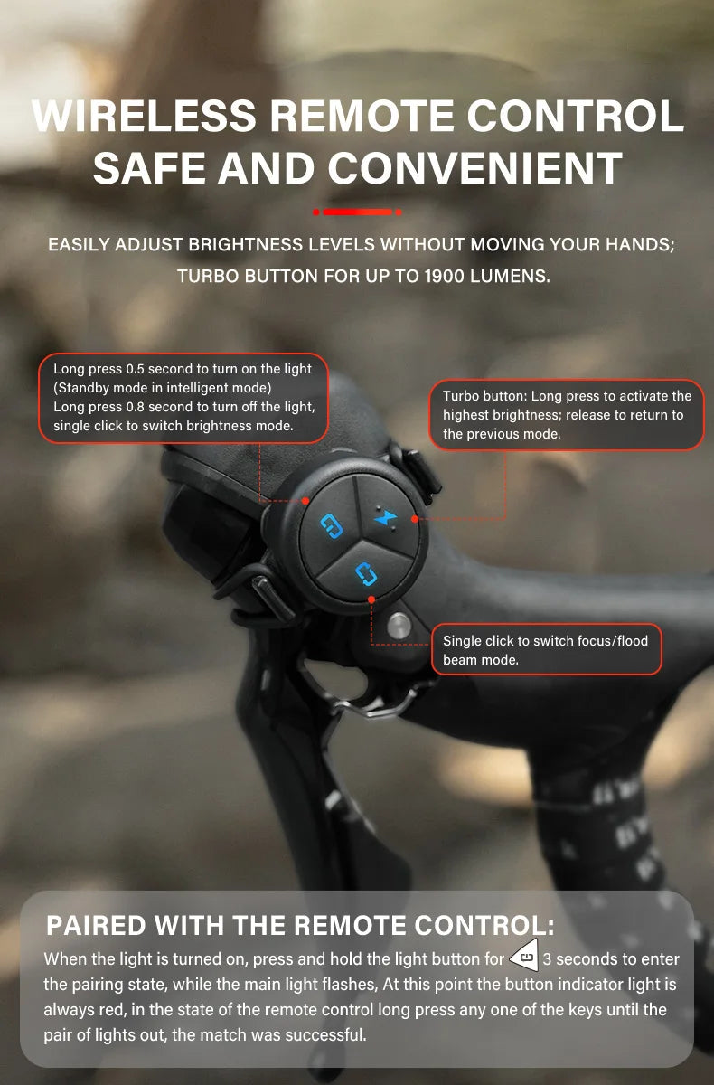 TOWILD DL1700 LED Bicycle Light – 1900LM Rechargeable Front Light with Focus & Flood Beam, Power Bank Function