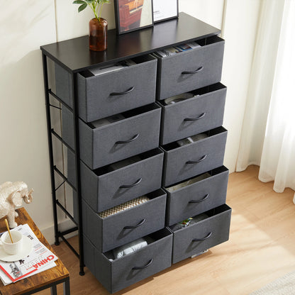 Bedside Table with 10 Fabric Drawers – Steel Frame Nightstand Storage Cabinet for Bedroom Clothes Organizer