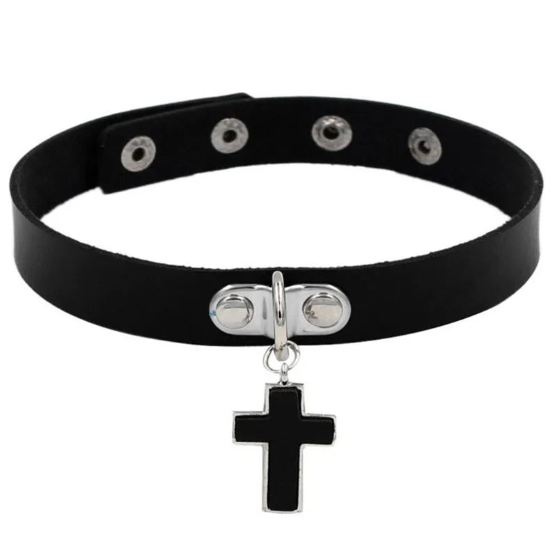 Harajuku Punk Rock Gothic Choker Necklace – PU Leather Heart Lock, Key, Spike Collar, Cosplay Accessories for Women
