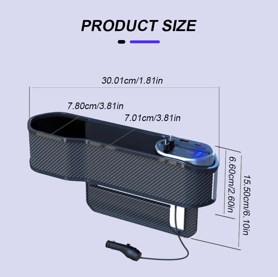 SEAMETAL Wireless Charging Car Seat Gap Organizer – 40W USB-C/Lightning Fast Charge, Auto Center Console Storage Box