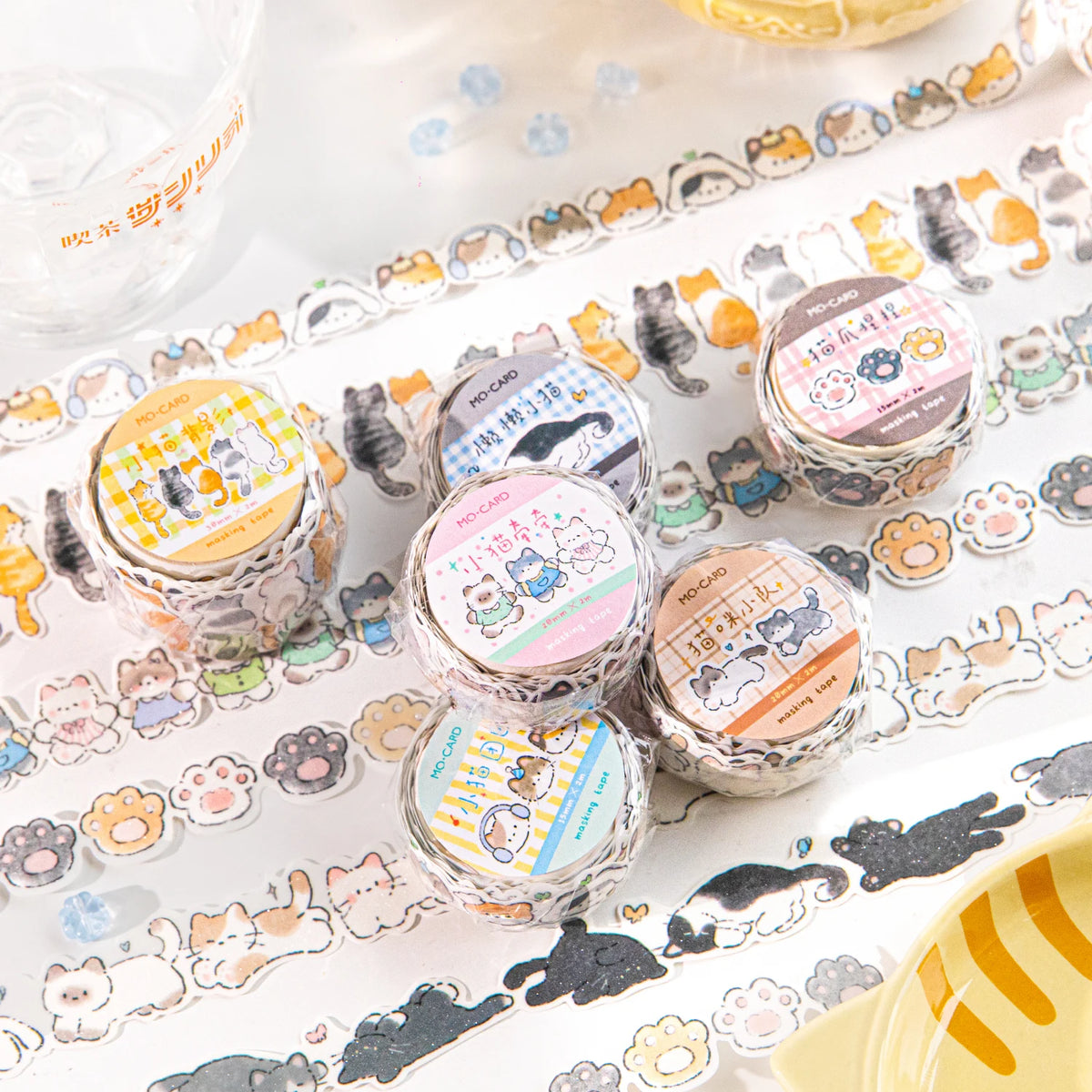 2m Cute Cartoon Cat Decorative Tape - DIY Scrapbook, Diary, Envelope and Journal Crafting Stationery
