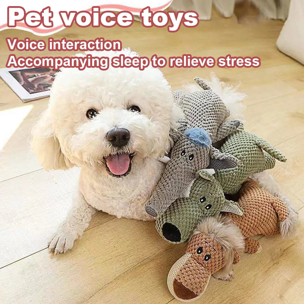 Plush Dog Chew Toy - Bite-Resistant Squeaky Teeth Cleaning Toy for Small Dogs