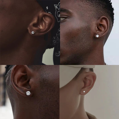LUXUSTEEL Stainless Steel Crystal Stud Earrings –  4-Prong Cubic Zirconia Round Tragus Earrings for Women & Men