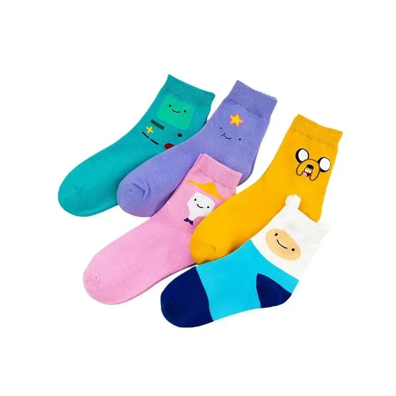 5 Pairs Cartoon Cute Women’s Socks – Fun Patterned Crew Socks, Colorful & Comfy for All Seasons