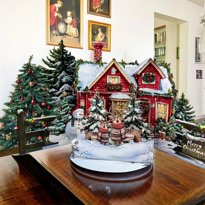 Pop-Up Christmas Card – Snowy Winter House with Gingerbread Design & Envelope Included