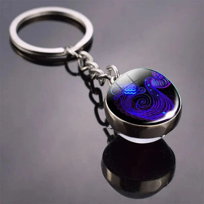S12 Constellation Keychain – Luminous Double-Sided Zodiac Glass Ball Pendant for Men & Women