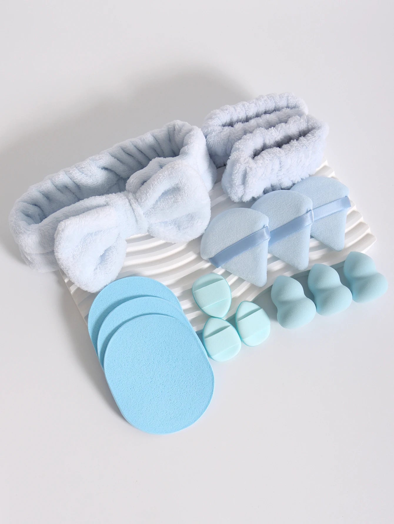 15Pcs Multi-Colored Fluffy Headband & Makeup Sponge Set - Sweet Style Beauty Essentials