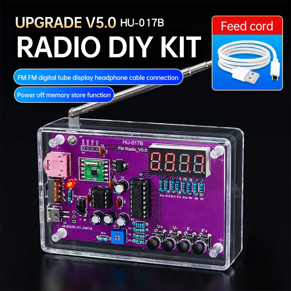 RDA5807S DIY FM Radio Kit - 87–108MHz Adjustable Frequency Digital Display Soldering Project for Electronics Practice