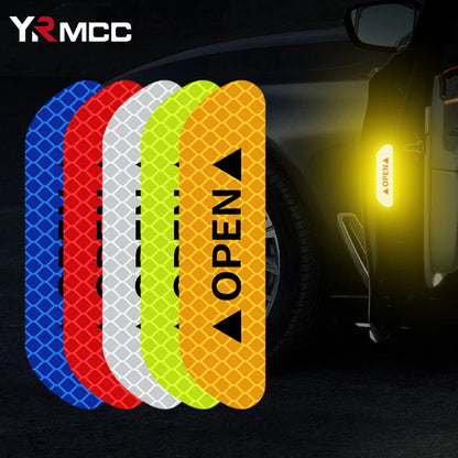 4PCS Reflective Car Door Safety Stickers — Warning Decals for Interior & Exterior Vehicle Protection