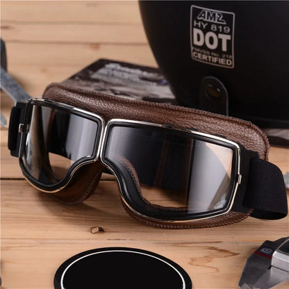 Windproof Motorcycle Glasses: Retro Style Sunglasses with Folding Leather Frame - Universal Helmet Accessories for Riders