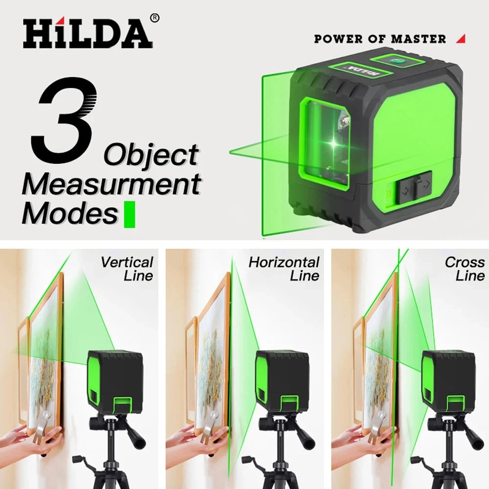 HILDA Mini Laser Level with 2 Green Beams - USB Charging, Self-Leveling Horizontal and Vertical Cross-Line