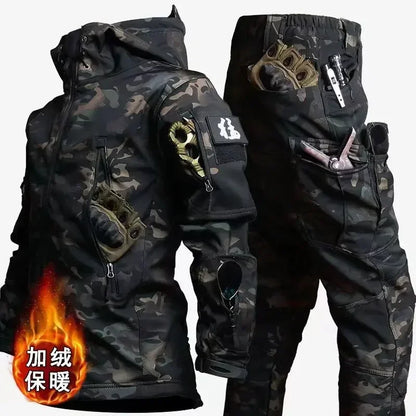 Men's Tactical Winter Set – Windproof Waterproof Soft Shell Jacket & Sharkskin Work Pants | Multi-Pocket Outdoor Suit