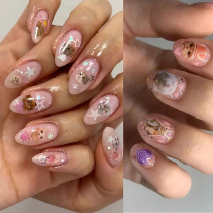 3D Animal Nail Art Stickers - Cute Cartoon Dog, Cat & Bunny Self-Adhesive Decals