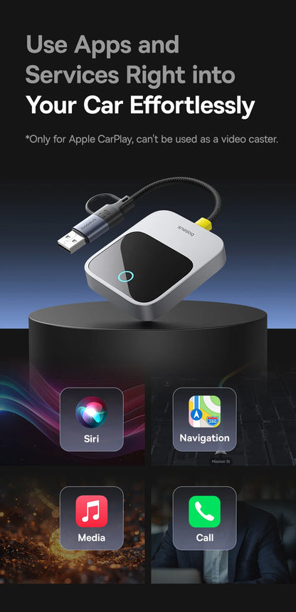 Baseus Wireless CarPlay Adapter - Wired to Wireless Auto Connect, Plug & Play Bluetooth Smart Car System