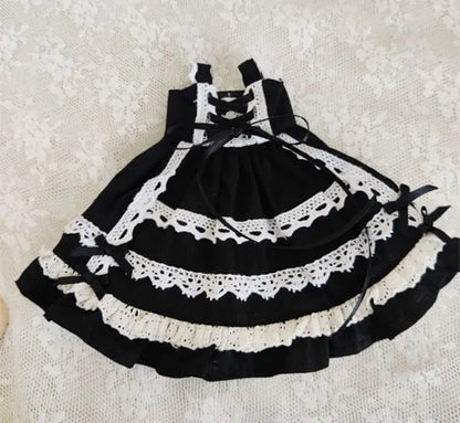 Blythe Doll Clothes – Wine Red & White Princess Dress with Lace for YMY, Licca, Azone OB24/OB27 Dolls