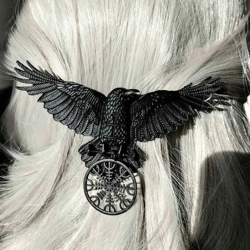 Gothic Crow Hair Clip - Vintage Raven Barrette for Women, Witch Viking Halloween Cosplay Accessory