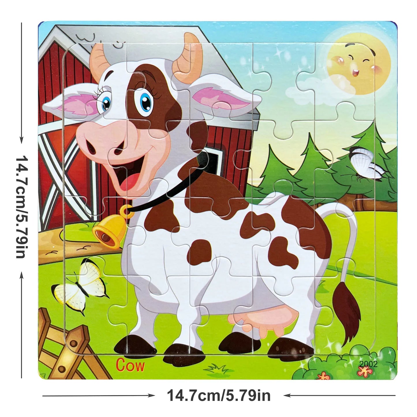 14.7cm Wooden Jigsaw Puzzle – Transportation & Marine Animal Educational Toy for Kids