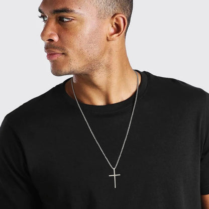 Vnox Men's Cross Necklace - Stainless Steel Layered Plain Cross Pendant with Rope Box Chain, Simple Prayer Jesus Collar