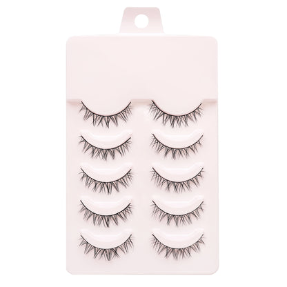 Manga Lashes 5 Pairs – Anime Cosplay Faux Mink Short Full Strip Lashes, Korean Natural Look, Clear Band Soft Eyelash Extensions