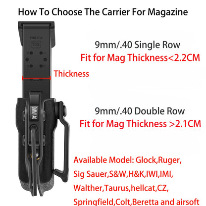 IWB OWB Mag Pouch - Left/Right Hand Single & Double Stack Belt Clip for 9mm, .40 Pistol Magazine Holster