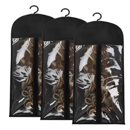 Premium Wig Storage Bags - Transparent Hanging Organizer with Metal Hangers for Wigs & Hair Extensions