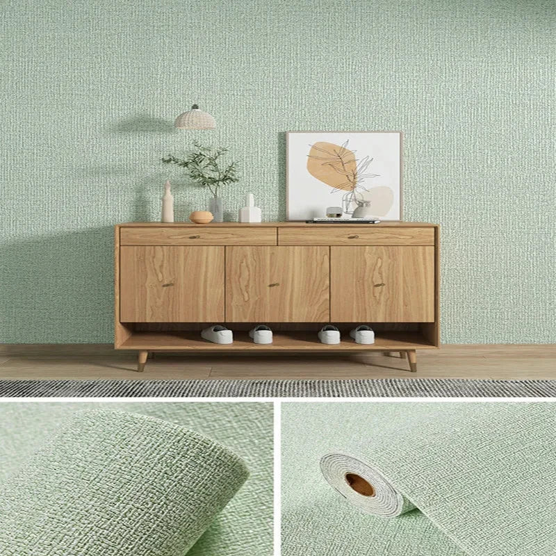 Linen 3D Foam Self-Adhesive PVC Wallpaper - Solid Color, Thickened Waterproof Wall Stickers for Home Renovation & Decor