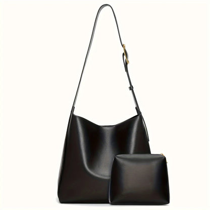 Women’s Retro Faux Leather Tote Bag – Minimalist Shoulder Bucket Handbag with PU Lining
