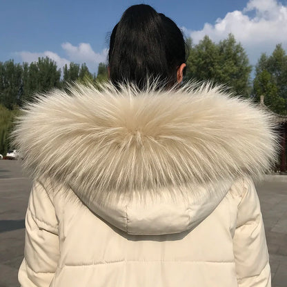 Natural Raccoon & Fox Fur Scarf – Luxury Women’s Winter Fur Collar and Hood Trim for Coats & Jackets