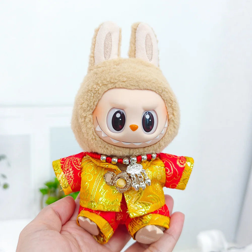 17cm Mini Plush Doll Clothes — Outfit Accessories for Labubu V1 & V2, Christmas Cookie Man Sweater Hat, New Year Gift