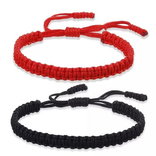 Handmade Tibetan Rope Bracelet - Red & Black Woven Buddhist Good Luck Amulet Jewelry Gift for Women & Girls