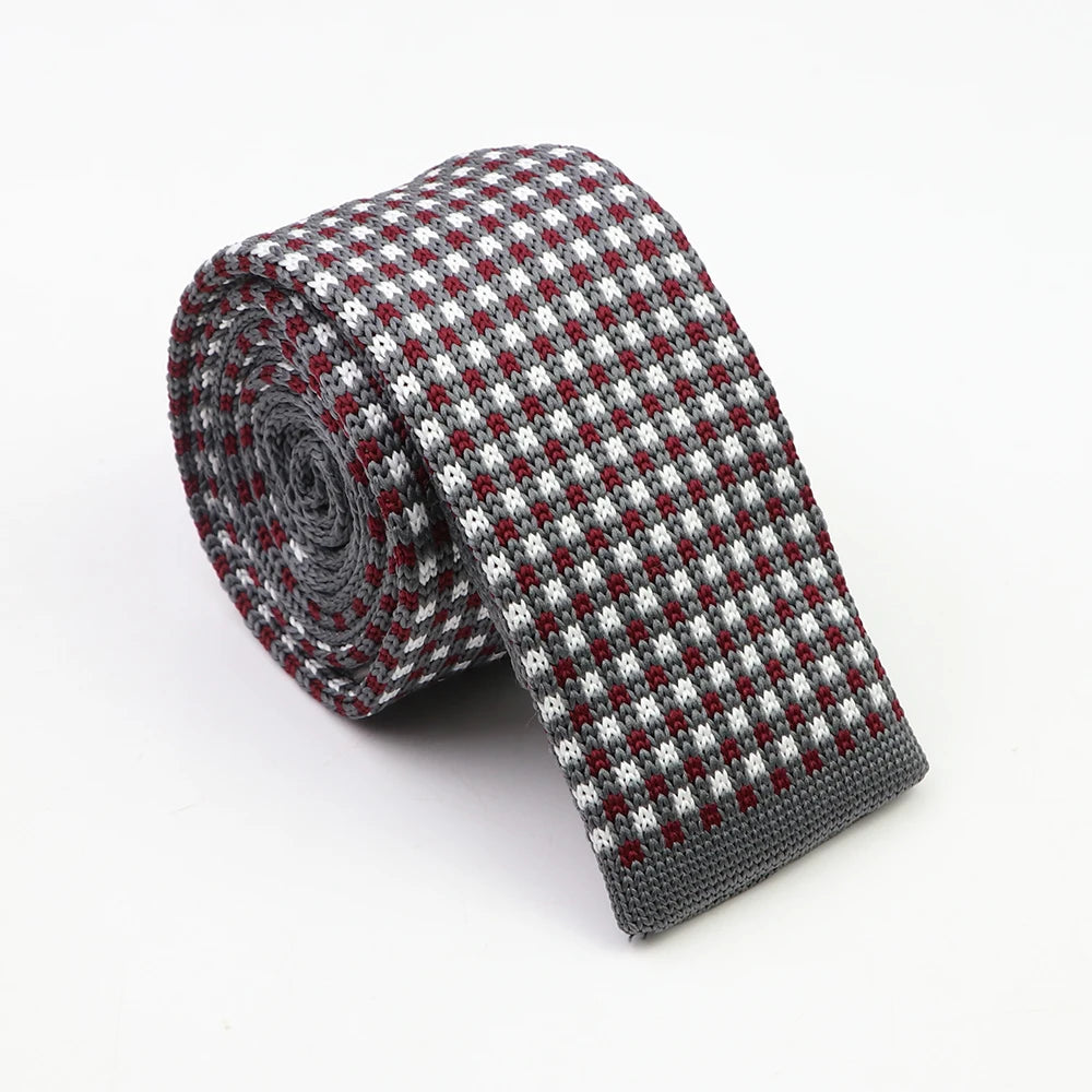 Classic Knit Neck Tie for Men — 6cm Plaid & Dots Casual Business Wedding Tie