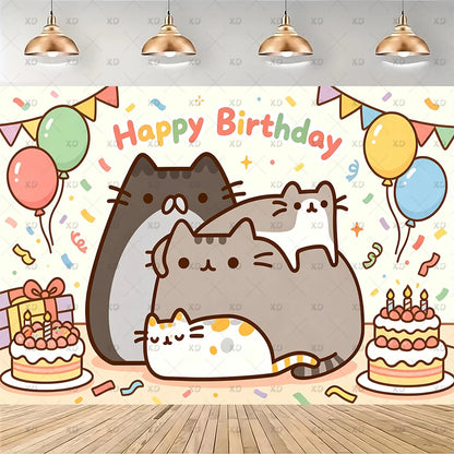 Cute Cat Birthday Party Decorations - Kawaii Balloon Set, Cake Toppers, Bunting Banner, and Party Backdrop Supplies