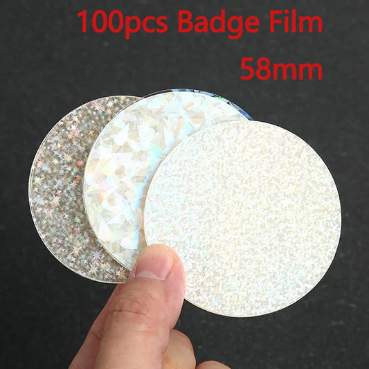 100PCS 58mm Transparent Badge Film Covers – Clear Laser Star Pattern Protective Sheets for Button Badge Maker