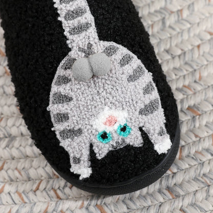 Embroidered Cat Plush Slippers - Warm Thick-Sole Non-Slip Indoor House Shoes for Men & Women