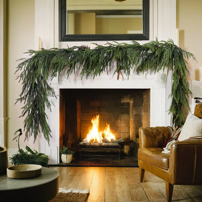 Artificial Norfolk Pine Christmas Wreath – Fake Green Garland for Front Door, Walls, Porches, Home & Xmas Decoration