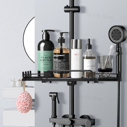 Extendable Shower Shelf — No-Drill Bathroom Storage Holder with Shampoo Tray, Wall-Mounted Accessories