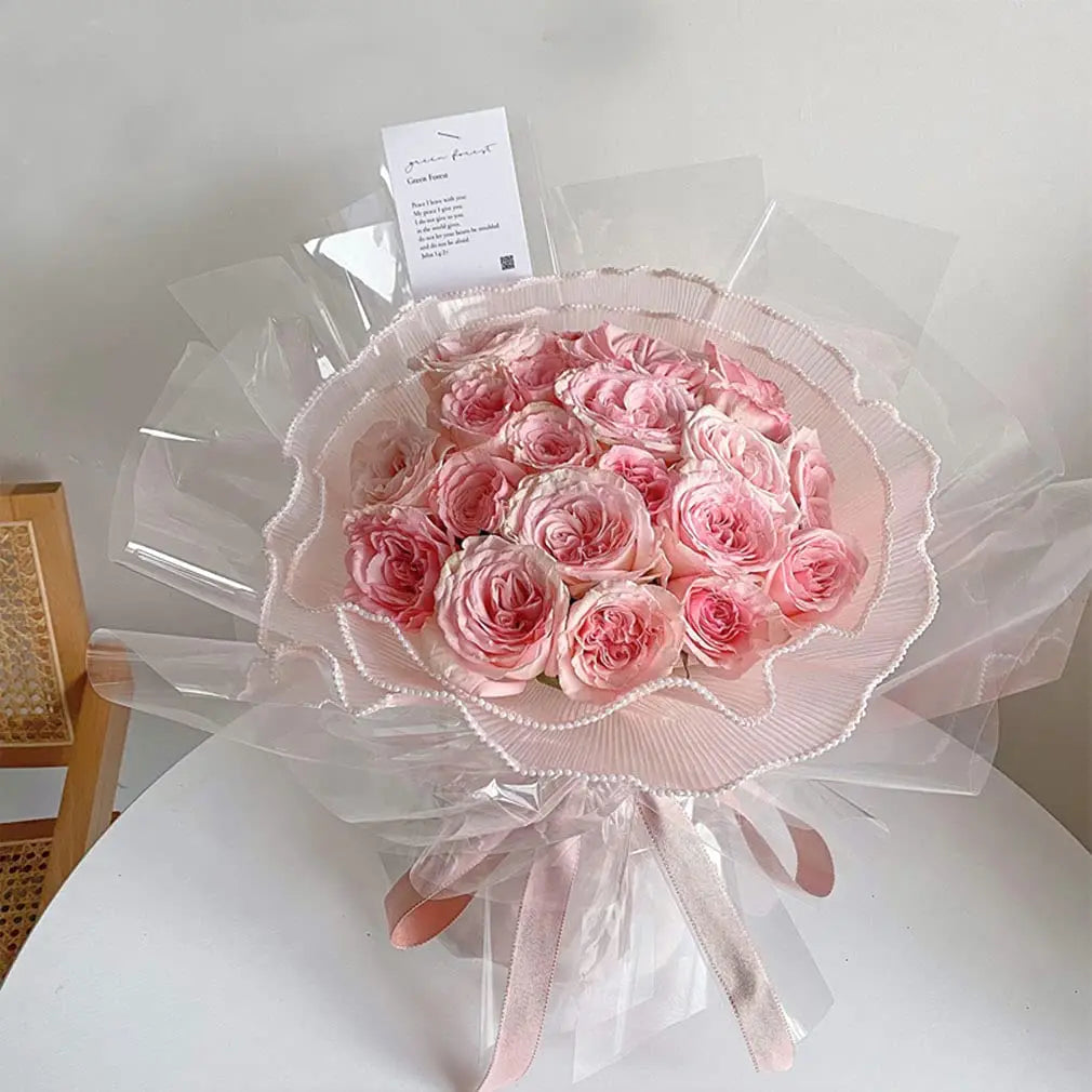 Pearl Edge Bouquet Wrapping Paper - Decorative Mesh Flower Wrap for Valentine’s Day Gifts, Floral Arrangements & Handmade Bouquets