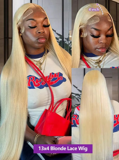 30-40 Inch Honey Blonde 250 Density 613 HD Lace Front Wig – 13x6 Transparent Straight Human Hair, 13x4 Lace Frontal Wig for Women