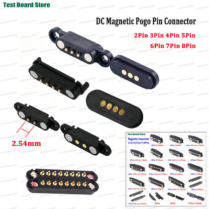 2A DC Magnetic Pogo Pin Connector - 2–8 Pin Spring-Loaded Male/Female Power Socket, 2.5/2.54/2.8mm Pitch, 1–5 Sets