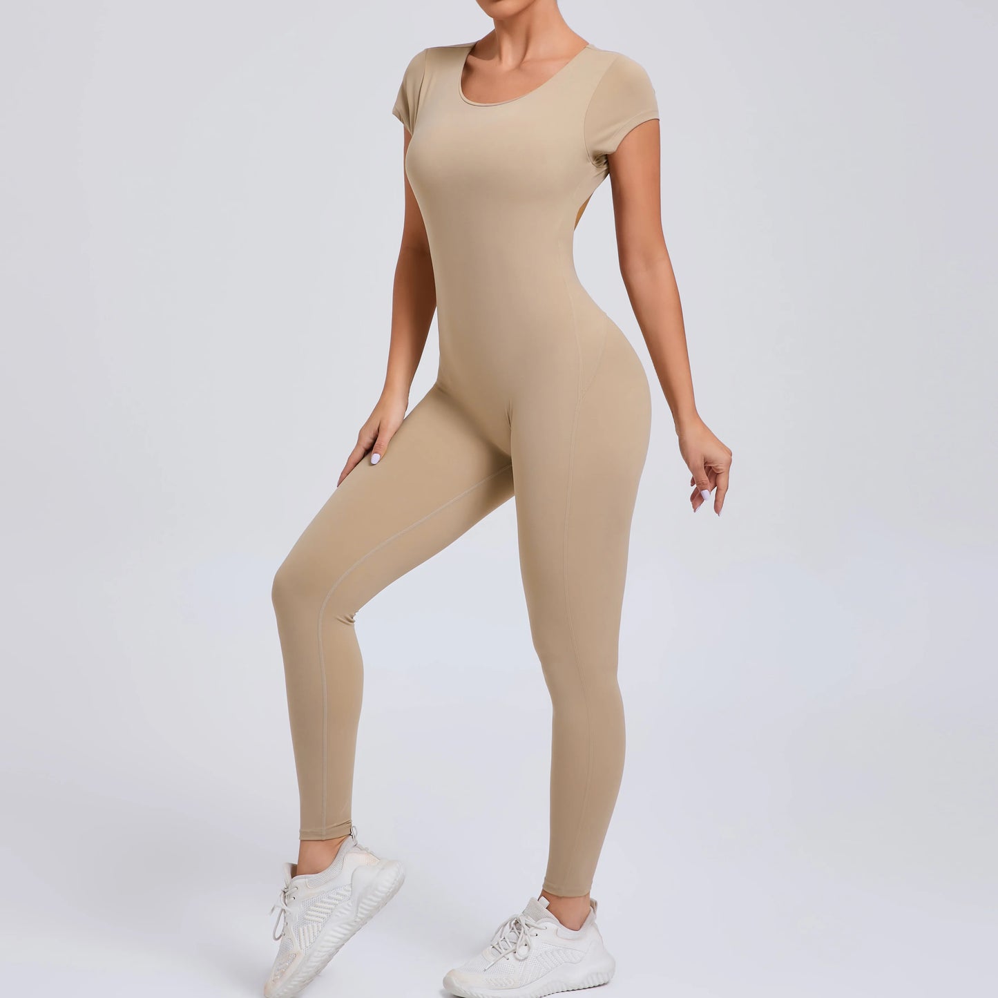 Women’s One-Piece Padded Backless Yoga Romper – Quick-Dry Workout Bodysuit & Sports Jumpsuit