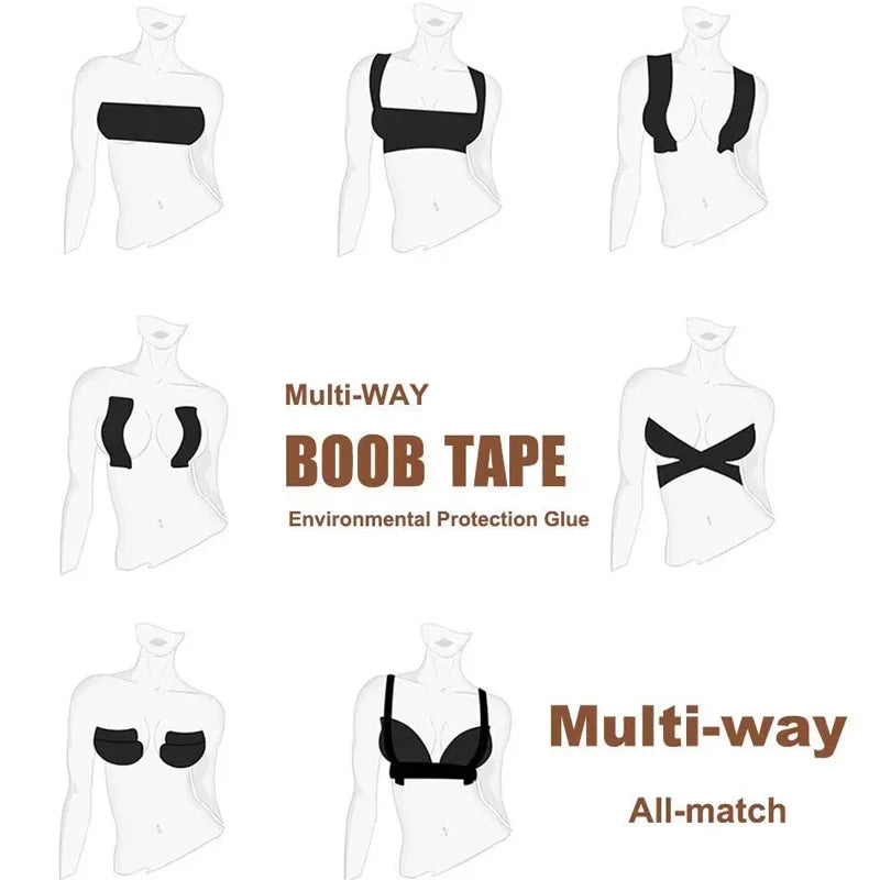 HaleyChan Boob Tape & Breast Lift Adhesive – Invisible Push Up Bra Tape with Nipple Covers for Strapless Support Bralette Style (1pc)