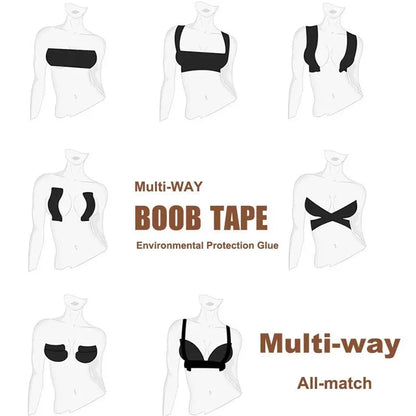 HaleyChan Boob Tape & Breast Lift Adhesive – Invisible Push Up Bra Tape with Nipple Covers for Strapless Support Bralette Style (1pc)