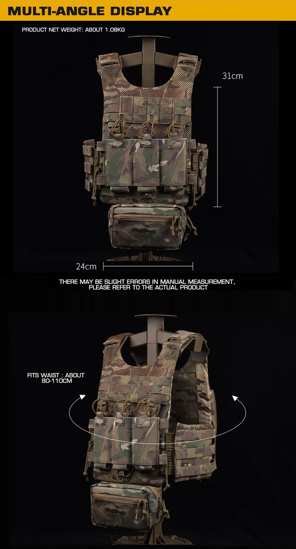 Tactical Vest LV119 Plate Carrier Set – Lightweight OTB Maritime Airsoft Hunting Vest with Underbelly Bag & Triple Mag Pouch