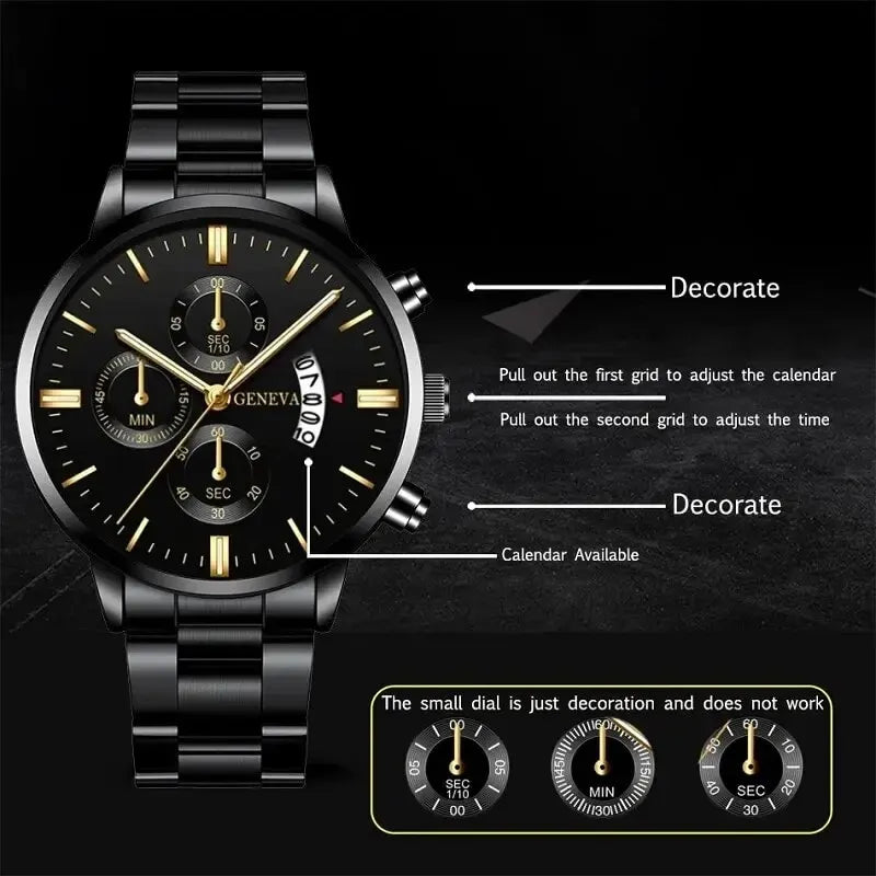 Fashion Men's Stainless Steel Watch – Luxury Quartz Wristwatch with Calendar for Business & Everyday Wear