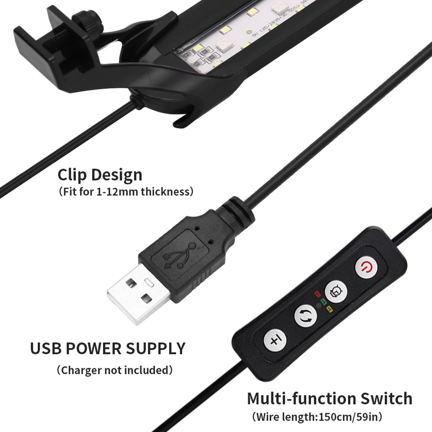 Aquarium LED Light with Timer – Full Spectrum Fish Tank Lamp for Water Plants, USB Aquatic Light