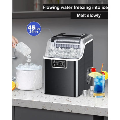 45LB Countertop Ice Maker – Self-Cleaning, Size Control, 24Hr Timer, Stainless Steel for Home Bar & RV